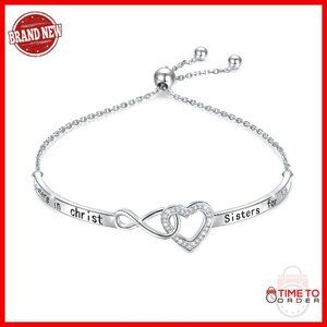 925 Sterling Silver Heart Infinity Bracelet Adjustable 6-10" Sister Gift